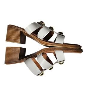 Mila Paoli Italian Shoemakers White Strappy Sandals Gold Buckle Leather Size